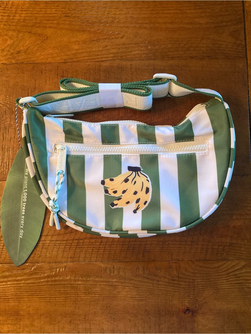 NEW FARM Rio Green Tropical Banana Shoulder Bag Stripes Size 12" x 6.75" x 3" - Picture 5 of 7